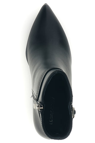Schwarze Stiefeletten mit spitzer Zehenpartie, Absatz und Schnalle von Le Havre Paris, Modell AHMS1081