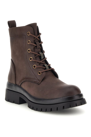 Braune Schnürstiefel mit Reißverschluss und Profilsohle von Rock’ n doll 62078K02