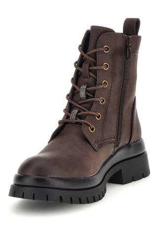 Braune Schnürstiefel mit Reißverschluss und Profilsohle von Rock’ n doll 62078K02