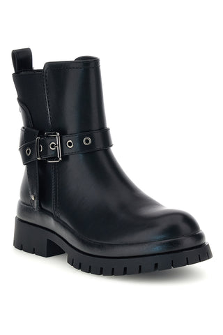 Schwarze Stiefeletten mit Schnallenriemen und Profilsohle von Rock’ n doll 60278H01