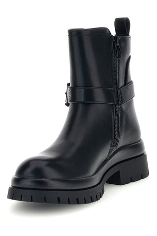 Schwarze Stiefeletten mit Schnallenriemen und Profilsohle von Rock’ n doll 60278H01