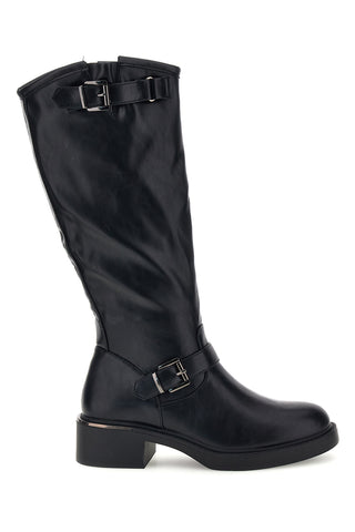 Stivali Neri Alti con Fibbie e Tacco Basso Rock' n doll H2560116
