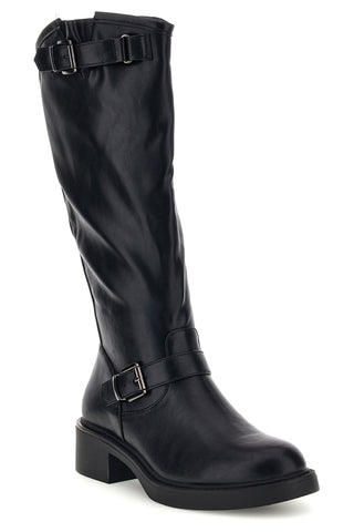 Stivali Neri Alti con Fibbie e Tacco Basso Rock' n doll H2560116