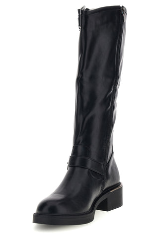Stivali Neri Alti con Fibbie e Tacco Basso Rock' n doll H2560116