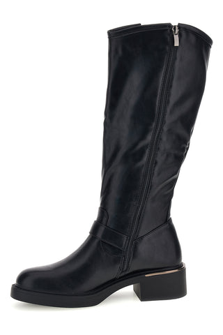 Stivali Neri Alti con Fibbie e Tacco Basso Rock' n doll H2560116
