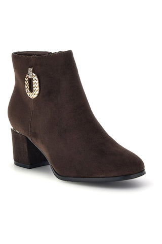 Braune Stiefeletten im Wildleder-Look mit goldenen Details – Mon dieu KMD752