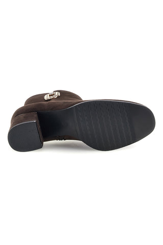 Braune Stiefeletten im Wildleder-Look mit goldenen Details – Mon dieu KMD752