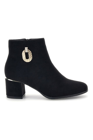 Schwarze Stiefeletten in Wildlederoptik mit goldenen Details – Mon dieu KMD752