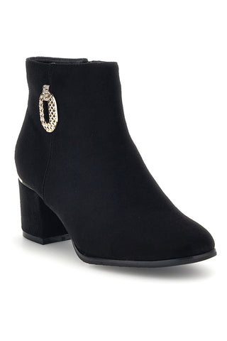 Schwarze Stiefeletten in Wildlederoptik mit goldenen Details – Mon dieu KMD752