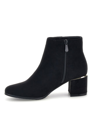 Schwarze Stiefeletten in Wildlederoptik mit goldenen Details – Mon dieu KMD752