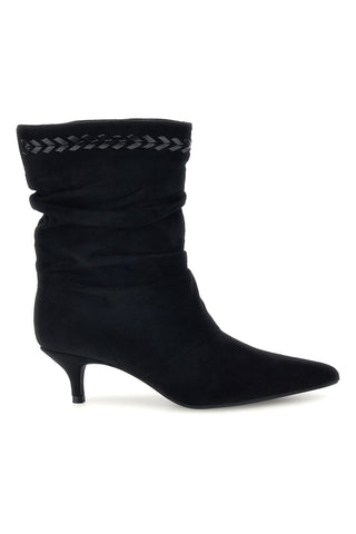 Schwarze Stiefeletten mit spitzer Zehenpartie, Absatz und geflochtenem Detail von Mon Dieu L26A203
