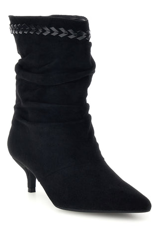 Schwarze Stiefeletten mit spitzer Zehenpartie, Absatz und geflochtenem Detail von Mon Dieu L26A203
