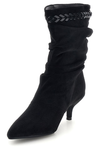 Schwarze Stiefeletten mit spitzer Zehenpartie, Absatz und geflochtenem Detail von Mon Dieu L26A203