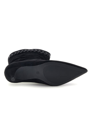 Schwarze Stiefeletten mit spitzer Zehenpartie, Absatz und geflochtenem Detail von Mon Dieu L26A203