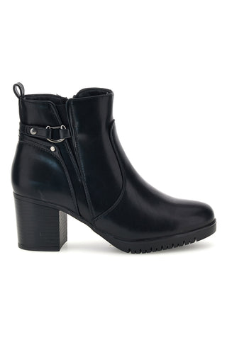 Schwarze Stiefeletten mit Riemchen, Reißverschluss und breitem Absatz von Mon dieu H25661
