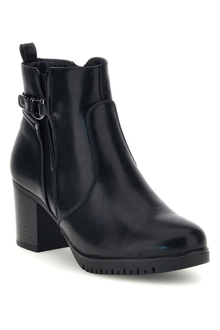 Schwarze Stiefeletten mit Riemchen, Reißverschluss und breitem Absatz von Mon dieu H25661