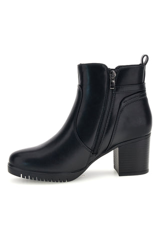 Schwarze Stiefeletten mit Riemchen, Reißverschluss und breitem Absatz von Mon dieu H25661