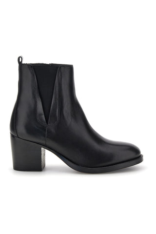 Schwarze Lederstiefeletten mit V-förmigem Gummizug und Pittarello-Absatz, Modell VB476204