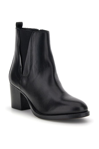 Schwarze Lederstiefeletten mit V-förmigem Gummizug und Pittarello-Absatz, Modell VB476204