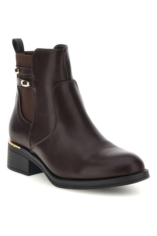 Dunkelbraune Stiefeletten mit goldenen Details und niedrigem Absatz Energy I251
