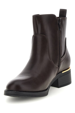 Dunkelbraune Stiefeletten mit goldenen Details und niedrigem Absatz Energy I251