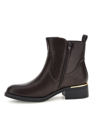 Dunkelbraune Stiefeletten mit goldenen Details und niedrigem Absatz Energy I251