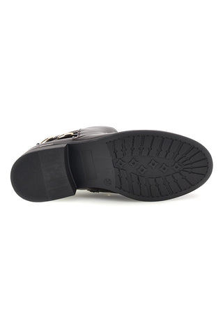Dunkelbraune Stiefeletten mit goldenen Details und niedrigem Absatz Energy I251