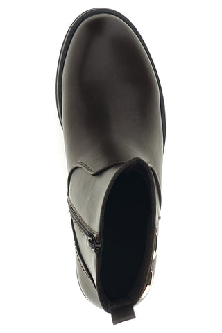 Dunkelbraune Stiefeletten mit goldenen Details und niedrigem Absatz Energy I251