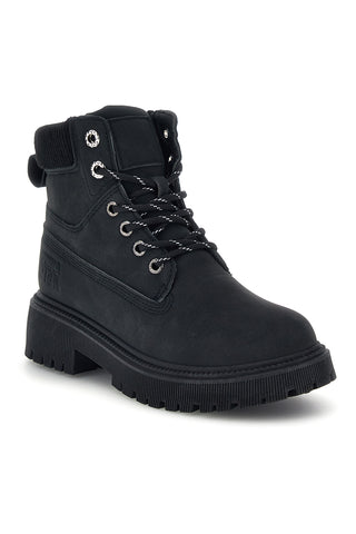 Schwarze Stiefeletten mit Schnürung und Profilsohle von Prima Riga B005