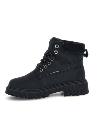 Schwarze Stiefeletten mit Schnürung und Profilsohle von Prima Riga B005