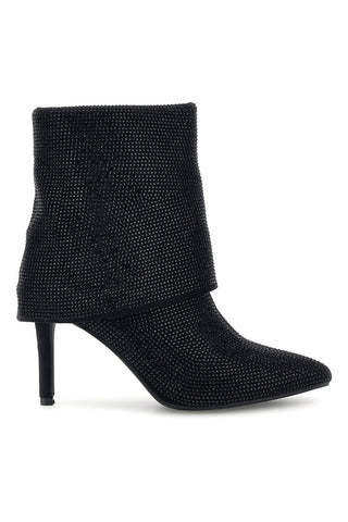 Schwarze Stiefeletten mit Strasssteinen, Umschlag und Stilettoabsatz von Le Havre Paris, Modell MGS781XS101S9