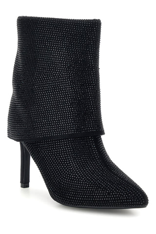 Schwarze Stiefeletten mit Strasssteinen, Umschlag und Stilettoabsatz von Le Havre Paris, Modell MGS781XS101S9