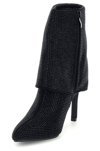 Schwarze Stiefeletten mit Strasssteinen, Umschlag und Stilettoabsatz von Le Havre Paris, Modell MGS781XS101S9