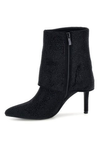 Schwarze Stiefeletten mit Strasssteinen, Umschlag und Stilettoabsatz von Le Havre Paris, Modell MGS781XS101S9