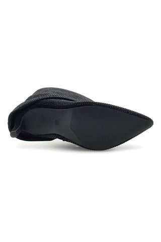 Schwarze Stiefeletten mit Strasssteinen, Umschlag und Stilettoabsatz von Le Havre Paris, Modell MGS781XS101S9