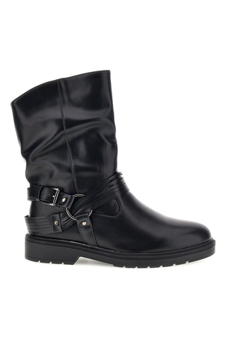 Schwarzer Stiefel mit Schnalle und Knöchelriemen „Le Havre Paris 4026“