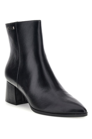 Schwarze Stiefeletten mit spitzer Zehenpartie und breitem Absatz – Le Havre Paris 804