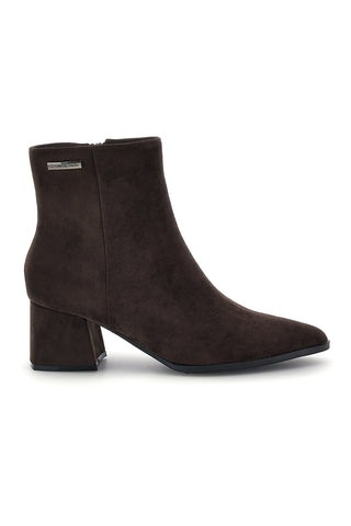 Braune Stiefeletten mit spitzer Zehenpartie und breitem Absatz mit Metalleinsatz – Le Havre Paris 804