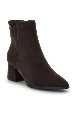Braune Stiefeletten mit spitzer Zehenpartie und breitem Absatz mit Metalleinsatz – Le Havre Paris 804