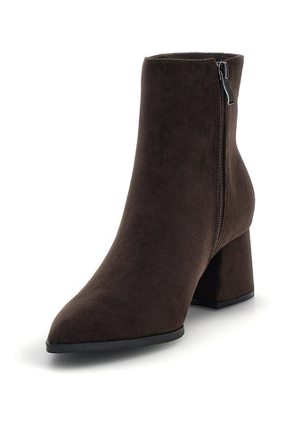 Braune Stiefeletten mit spitzer Zehenpartie und breitem Absatz mit Metalleinsatz – Le Havre Paris 804