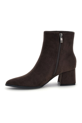 Braune Stiefeletten mit spitzer Zehenpartie und breitem Absatz mit Metalleinsatz – Le Havre Paris 804