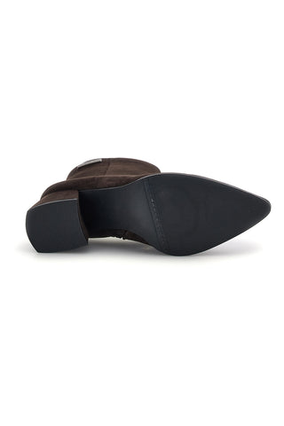 Braune Stiefeletten mit spitzer Zehenpartie und breitem Absatz mit Metalleinsatz – Le Havre Paris 804