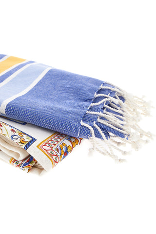 Telo Mare in Cotone Bianco e Blu B-Sand 005