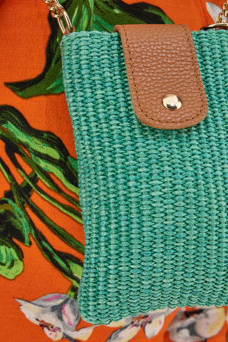 Grüne Raffia-Smartphone-Halterungstasche LWB 006