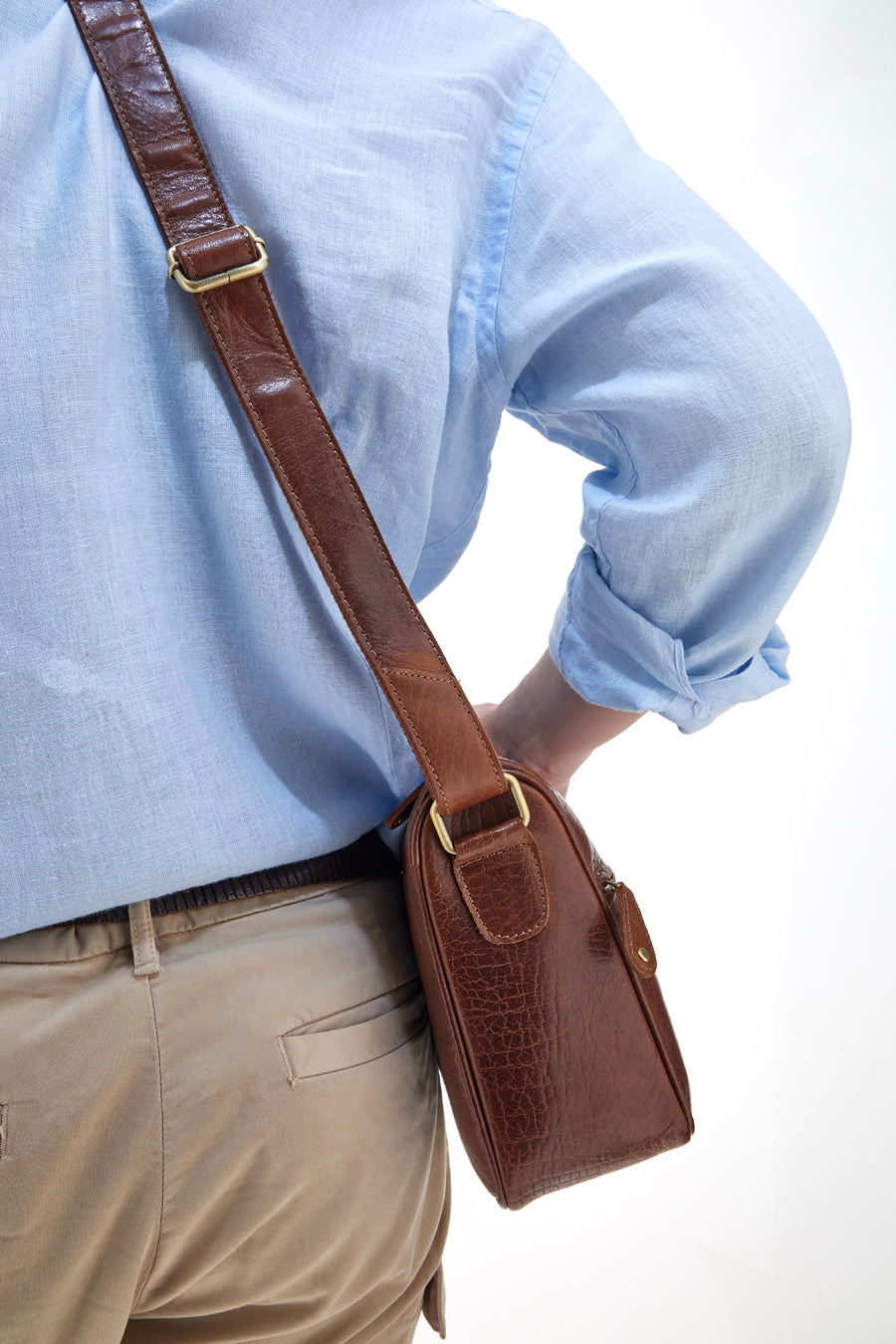 Borsa A Tracolla Uomo In Pelle Sintetica - Messenger Crossbody Con Porta USB - Marrone