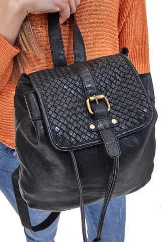 Zaino Nero in Vera Pelle con Trama Intrecciata ROUTE 66 61793/OLDR
