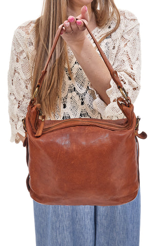 Borsa A Spalla Marrone in Vera Pelle con Tasca Frontale ROUTE 66 61906