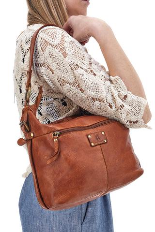 Borsa A Spalla Marrone in Vera Pelle con Tasca Frontale ROUTE 66 61906