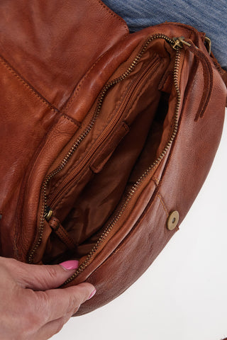 100 % echtes Leder, braune Umhängetasche ROUTE 66 61909