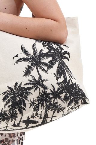 Weiße Strandtasche mit schwarzen Palmen Fun Beach Y006